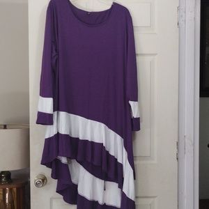 Classic fashion collection purple/white long sleeve asymmetrical hem tunic 5xl